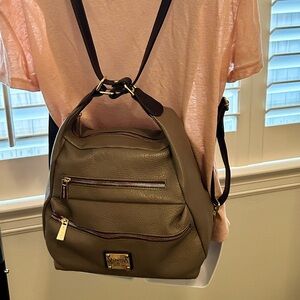 Valentina Leather Convertible Backpack taupe